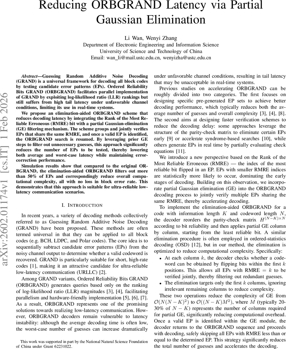 Reducing ORBGRAND Latency via Partial Gaussian Elimination