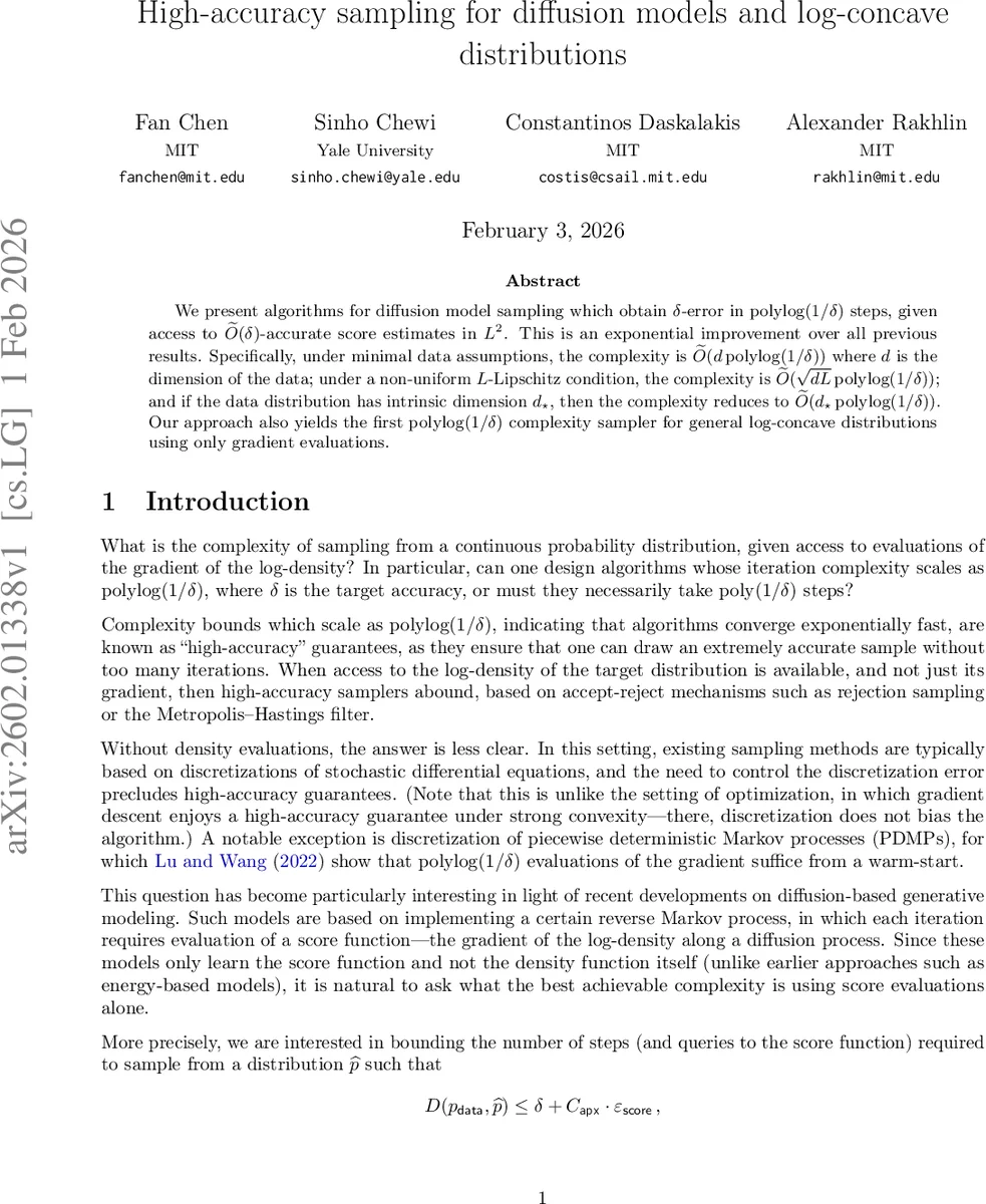 High-accuracy sampling for diffusion models and log-concave distributions
