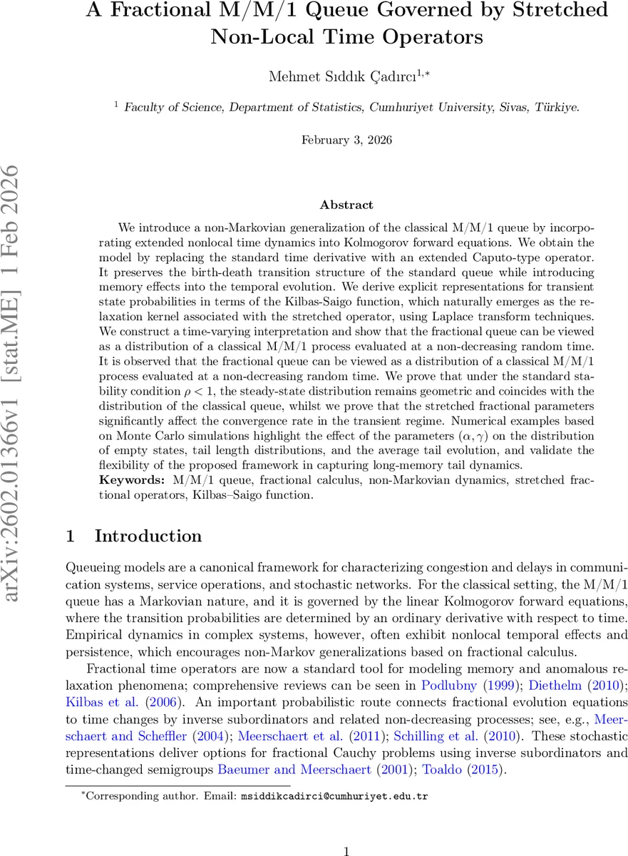 A Fractional M/M/1 Queue Governed by Stretched Non-Local Time Operators