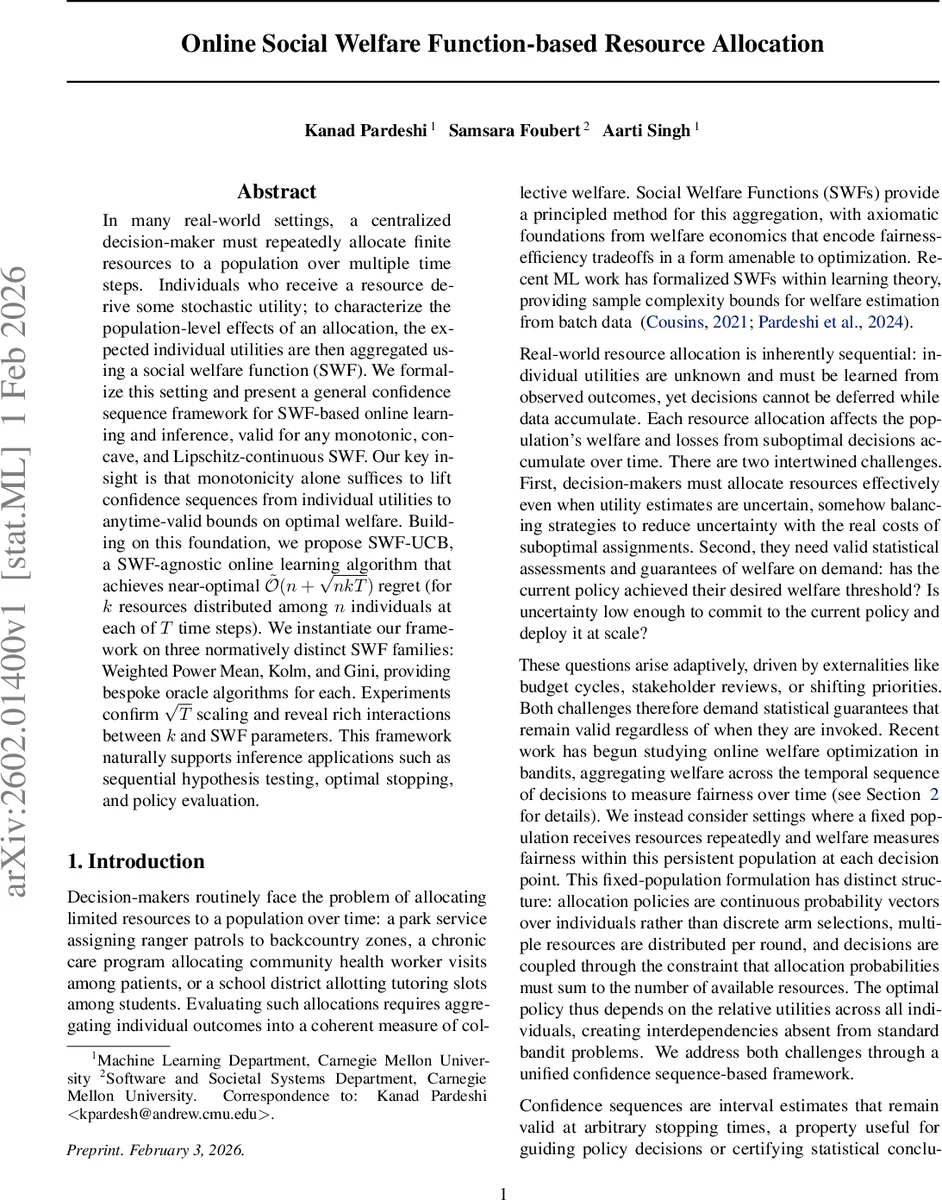 Online Social Welfare Function-based Resource Allocation