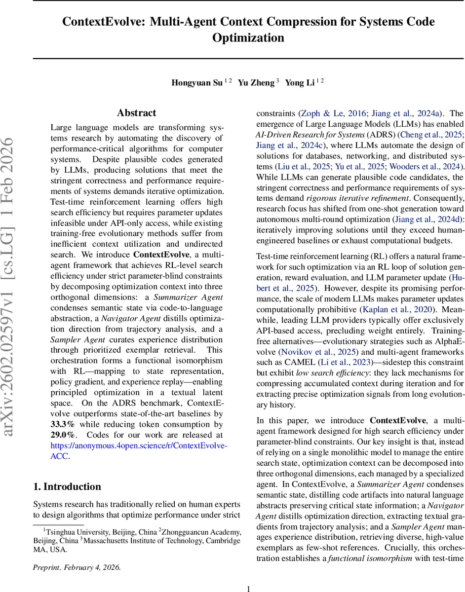 ContextEvolve: Multi-Agent Context Compression for Systems Code Optimization