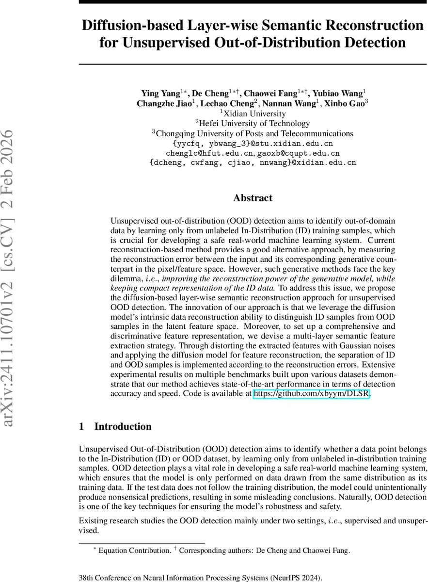 Diffusion-based Layer-wise Semantic Reconstruction for Unsupervised Out-of-Distribution Detection