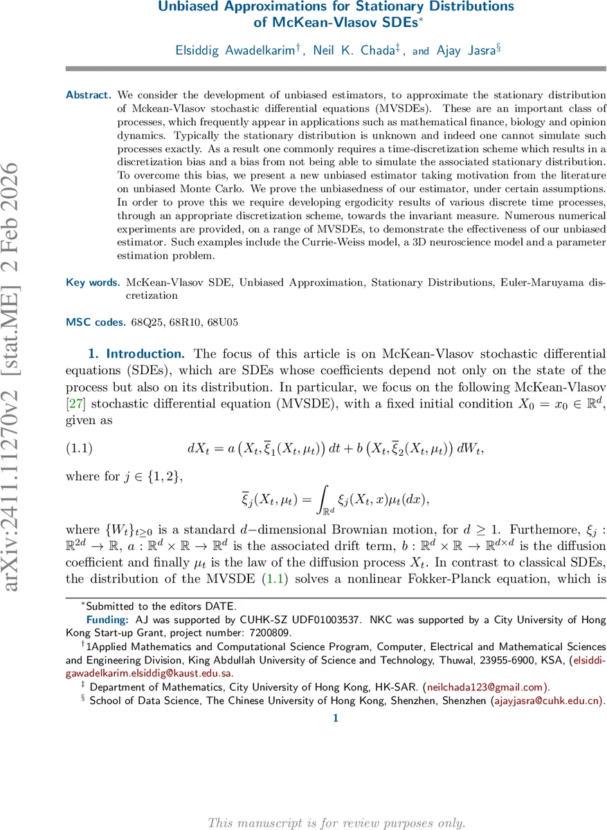 Unbiased Approximations for Stationary Distributions of McKean-Vlasov SDEs