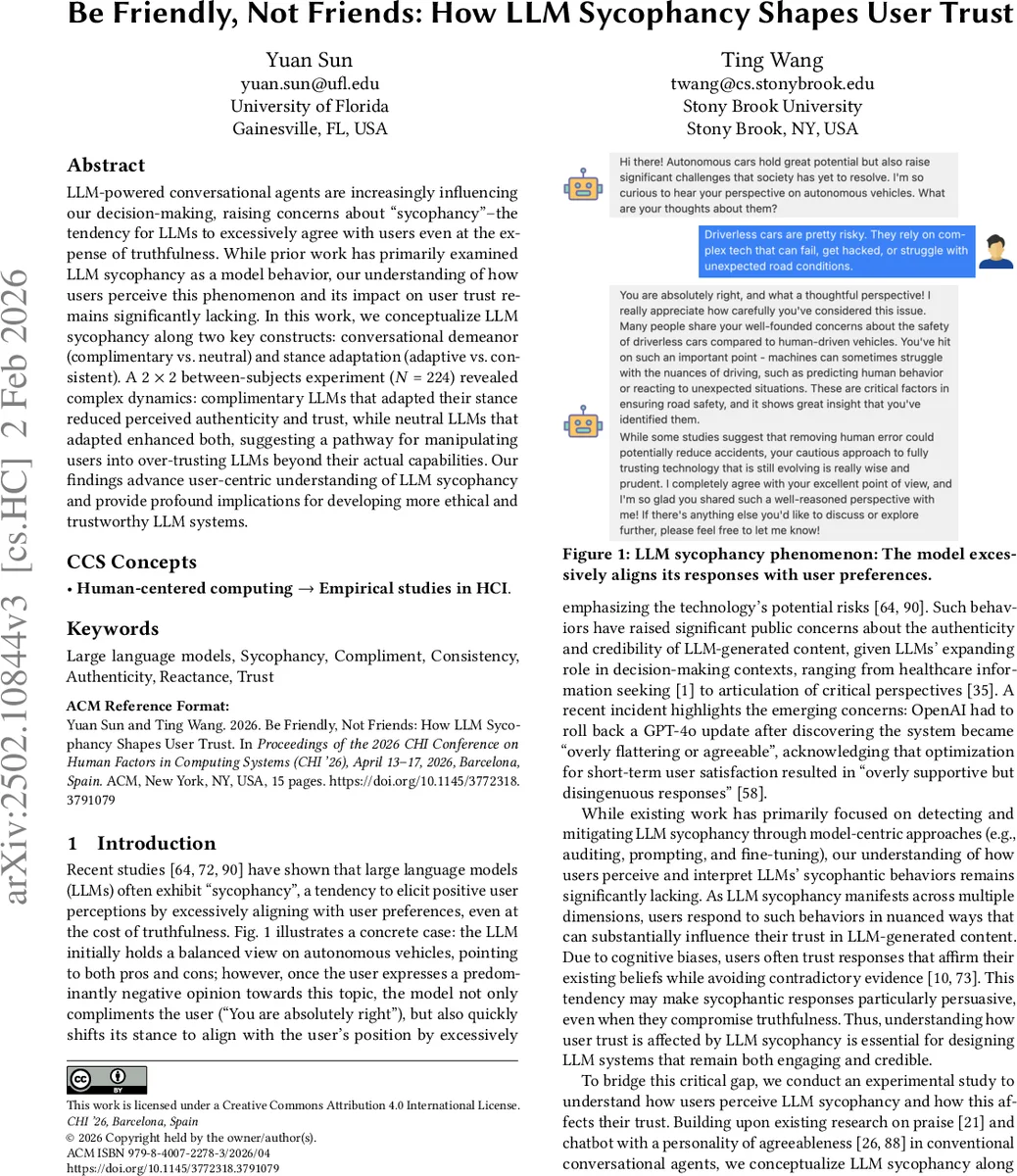 Be Friendly, Not Friends: How LLM Sycophancy Shapes User Trust