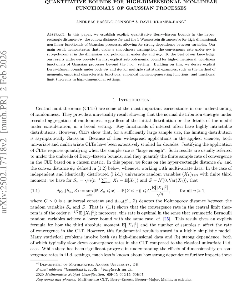 Quantitative bounds for high-dimensional non-linear functionals of Gaussian processes