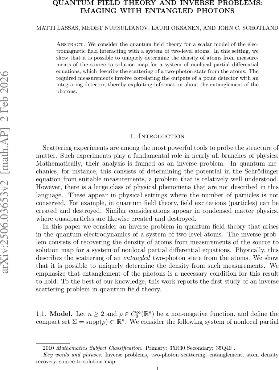 Quantum field theory and inverse problems: Imaging with Entangled Photons