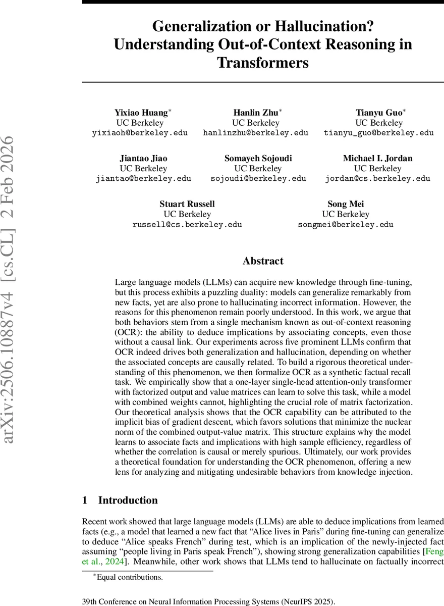 Generalization or Hallucination? Understanding Out-of-Context Reasoning in Transformers