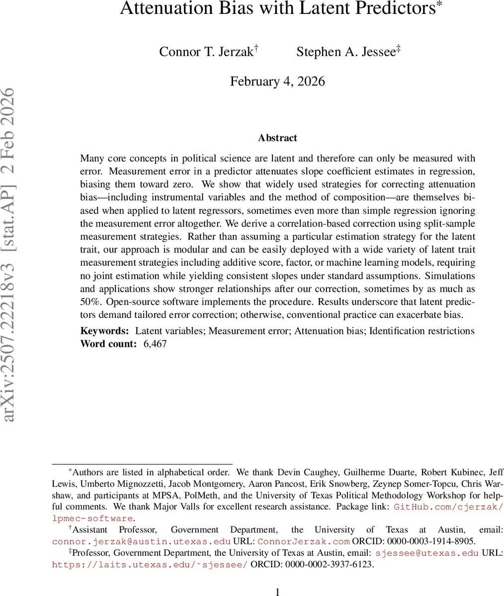 Attenuation Bias with Latent Predictors