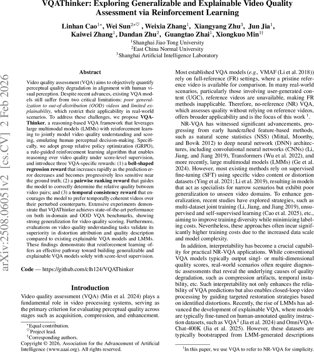 VQAThinker: Exploring Generalizable and Explainable Video Quality Assessment via Reinforcement Learning