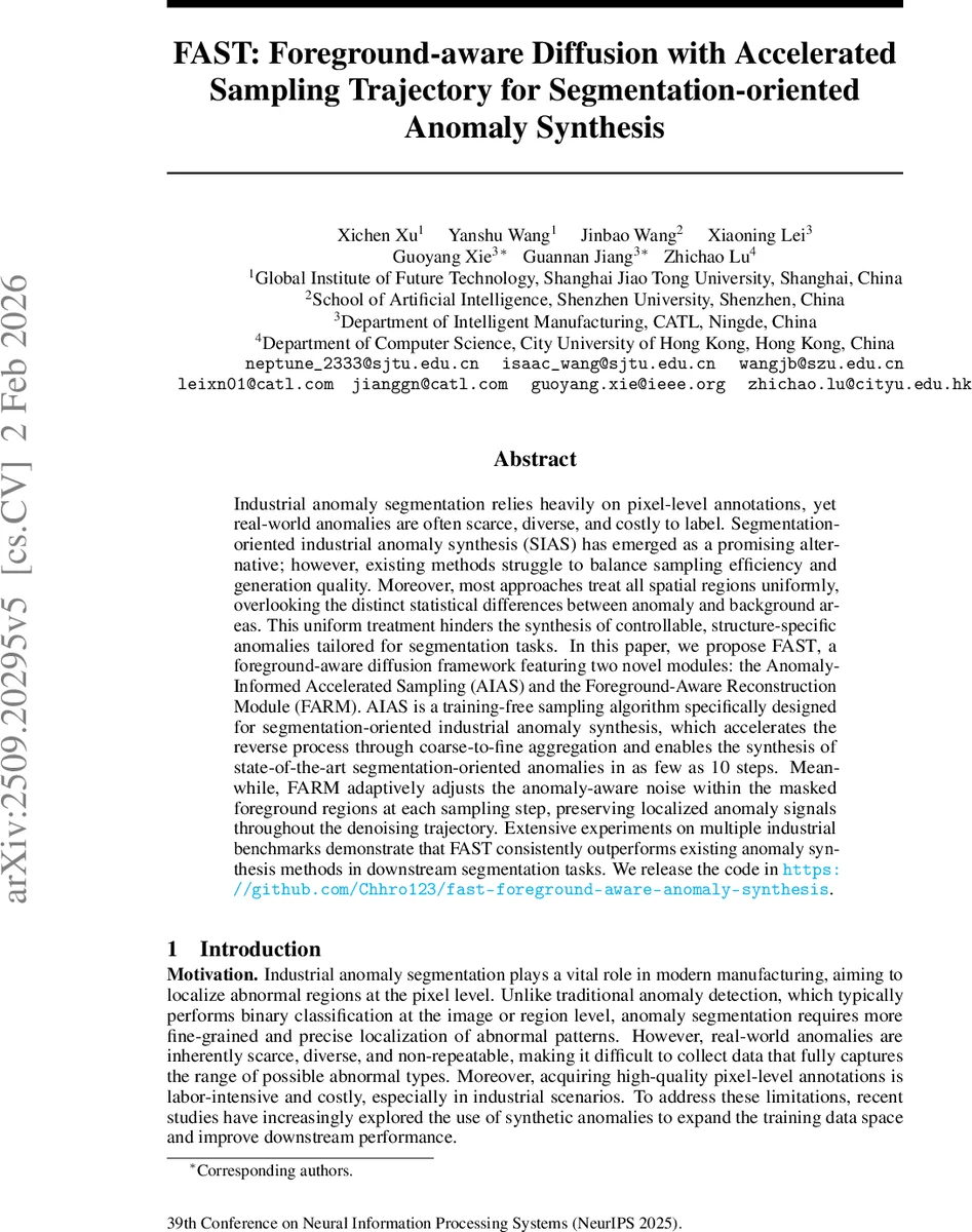 FAST: Foreground-aware Diffusion with Accelerated Sampling Trajectory for Segmentation-oriented Anomaly Synthesis
