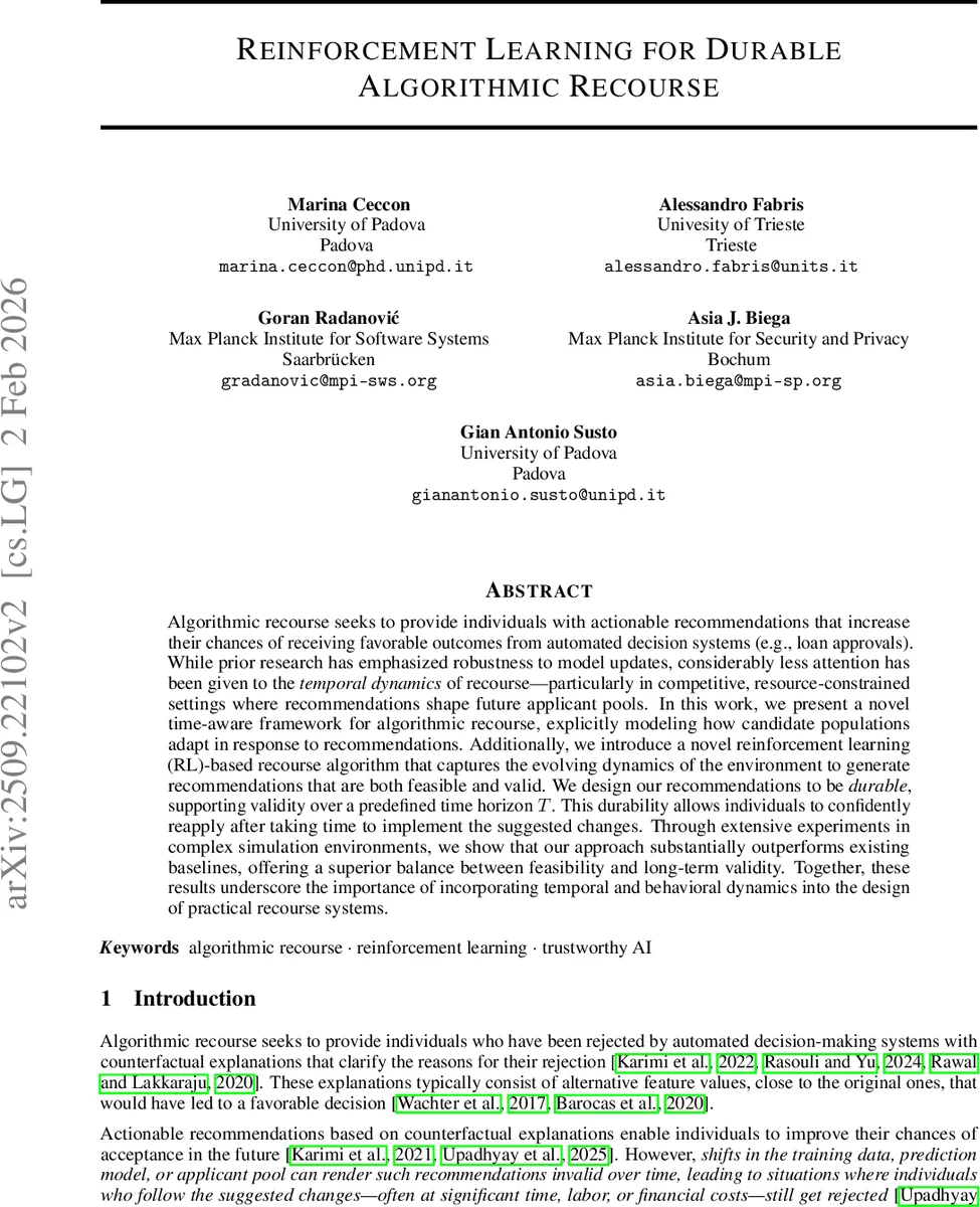 Reinforcement Learning for Durable Algorithmic Recourse