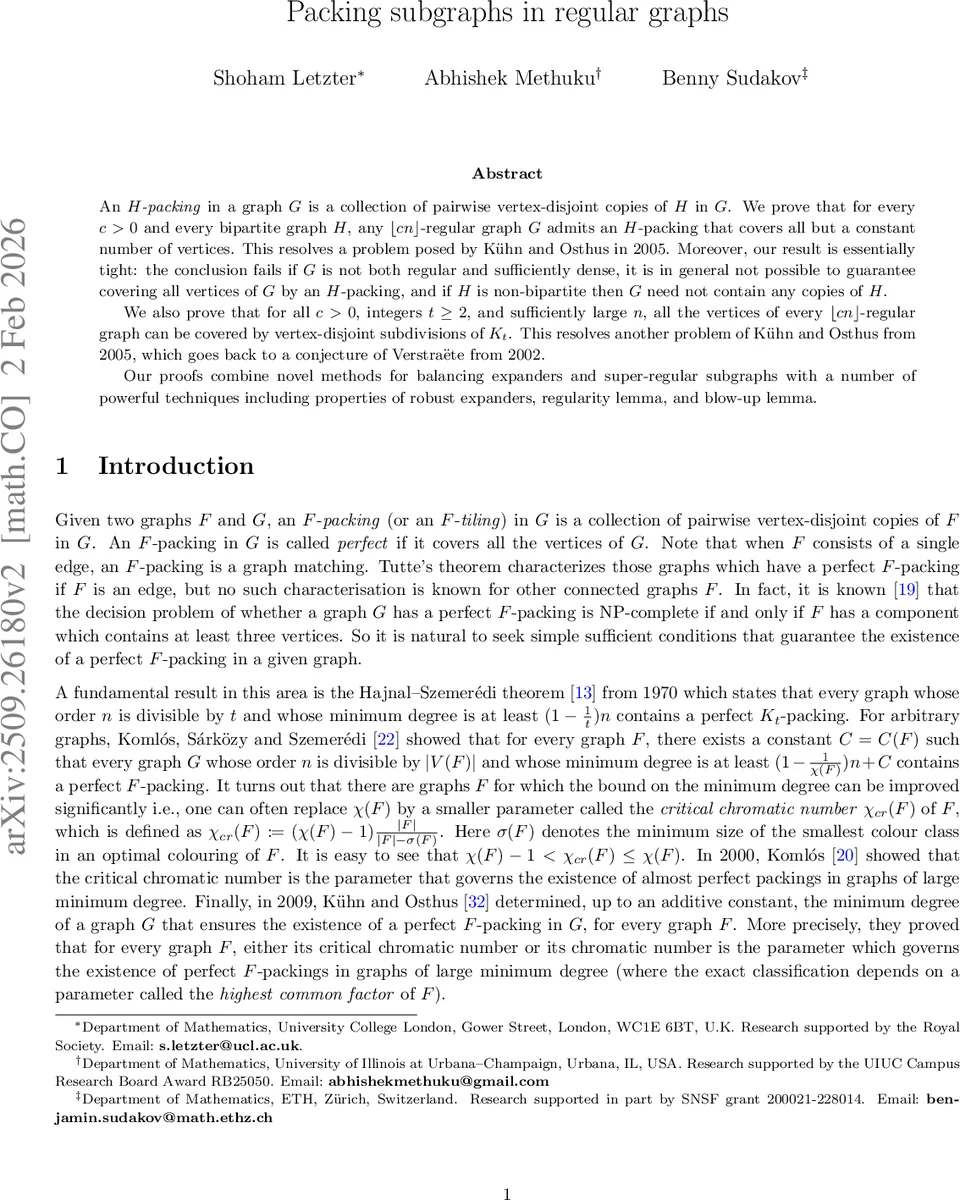 Packing subgraphs in regular graphs