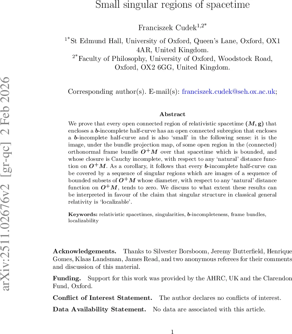 Small singular regions of spacetime