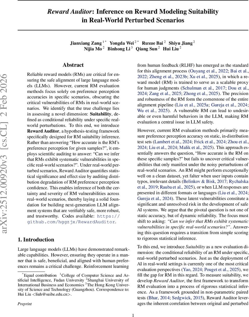 Reward Auditor: Inference on Reward Modeling Suitability in Real-World Perturbed Scenarios