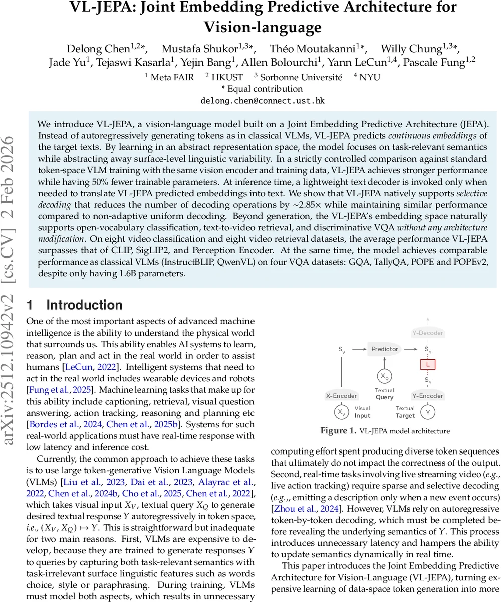 VL-JEPA: Joint Embedding Predictive Architecture for Vision-language