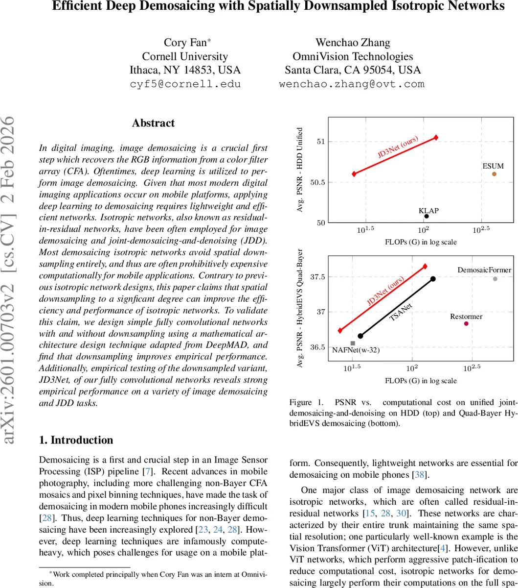 Efficient Deep Demosaicing with Spatially Downsampled Isotropic Networks