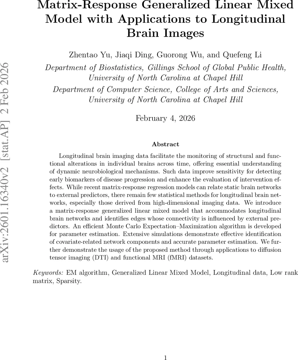 Matrix-Response Generalized Linear Mixed Model with Applications to Longitudinal Brain Images