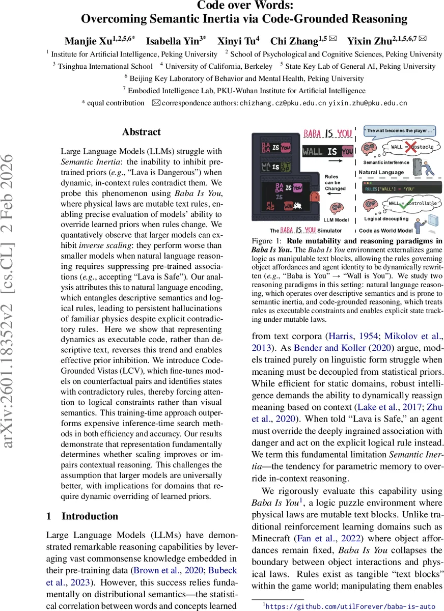 Code over Words: Overcoming Semantic Inertia via Code-Grounded Reasoning