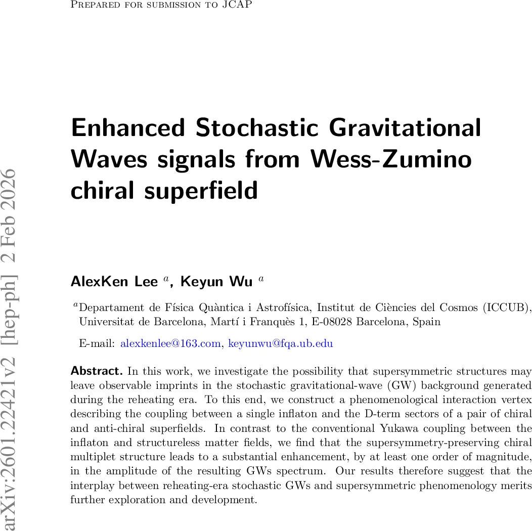 Enhanced Stochastic Gravitational Waves signals from Wess-Zumino chiral superfield