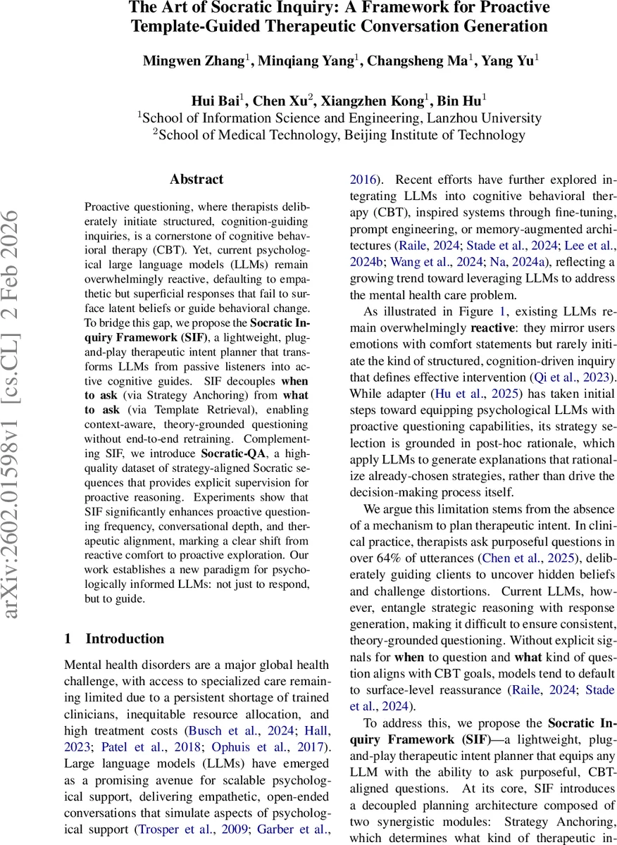 The Art of Socratic Inquiry: A Framework for Proactive Template-Guided Therapeutic Conversation Generation