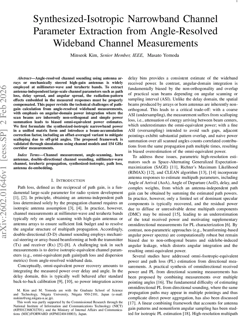 Synthesized-Isotropic Narrowband Channel Parameter Extraction from Angle-Resolved Wideband Channel Measurements