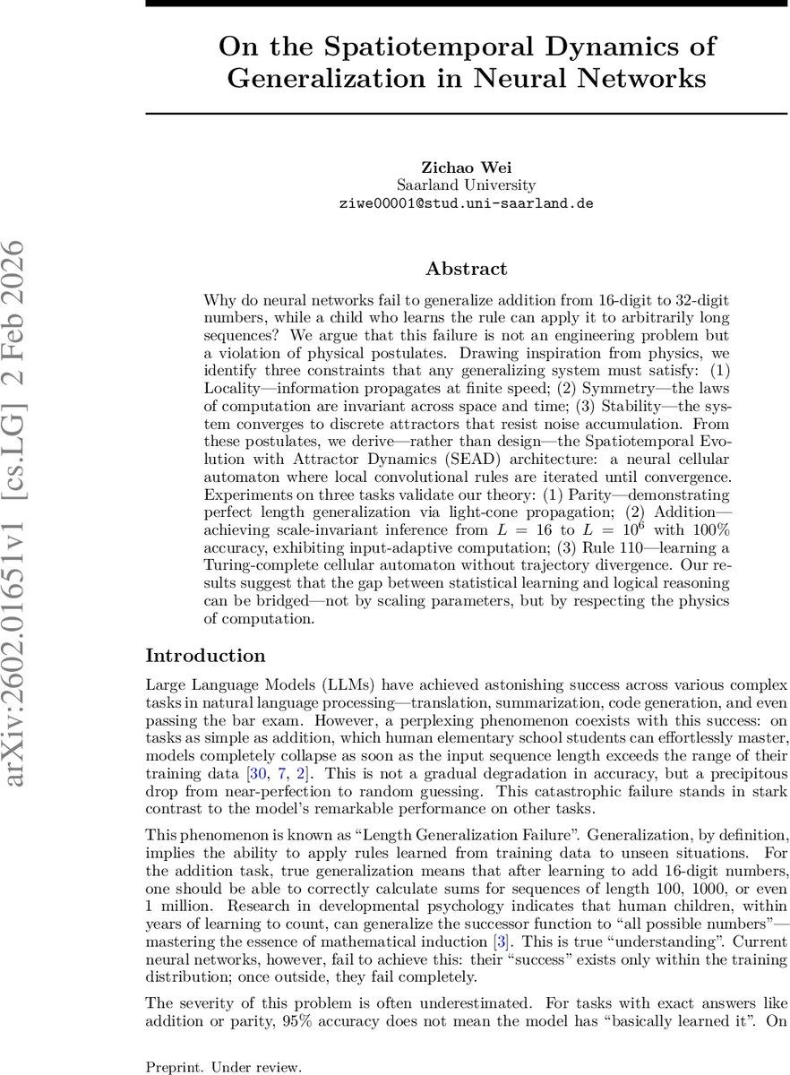 On the Spatiotemporal Dynamics of Generalization in Neural Networks