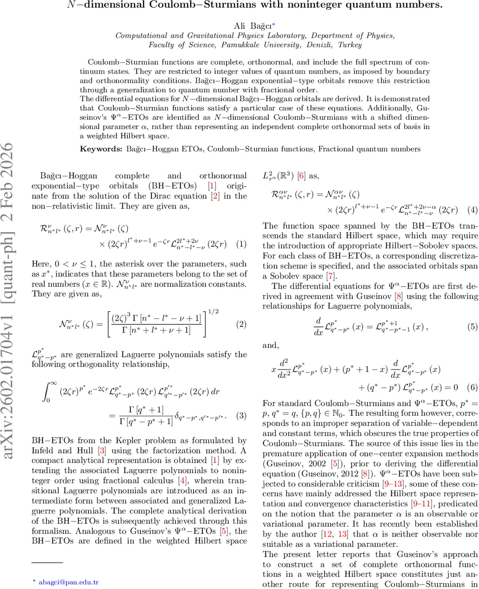 N-dimensional Coulomb-Sturmians with noninteger quantum numbers