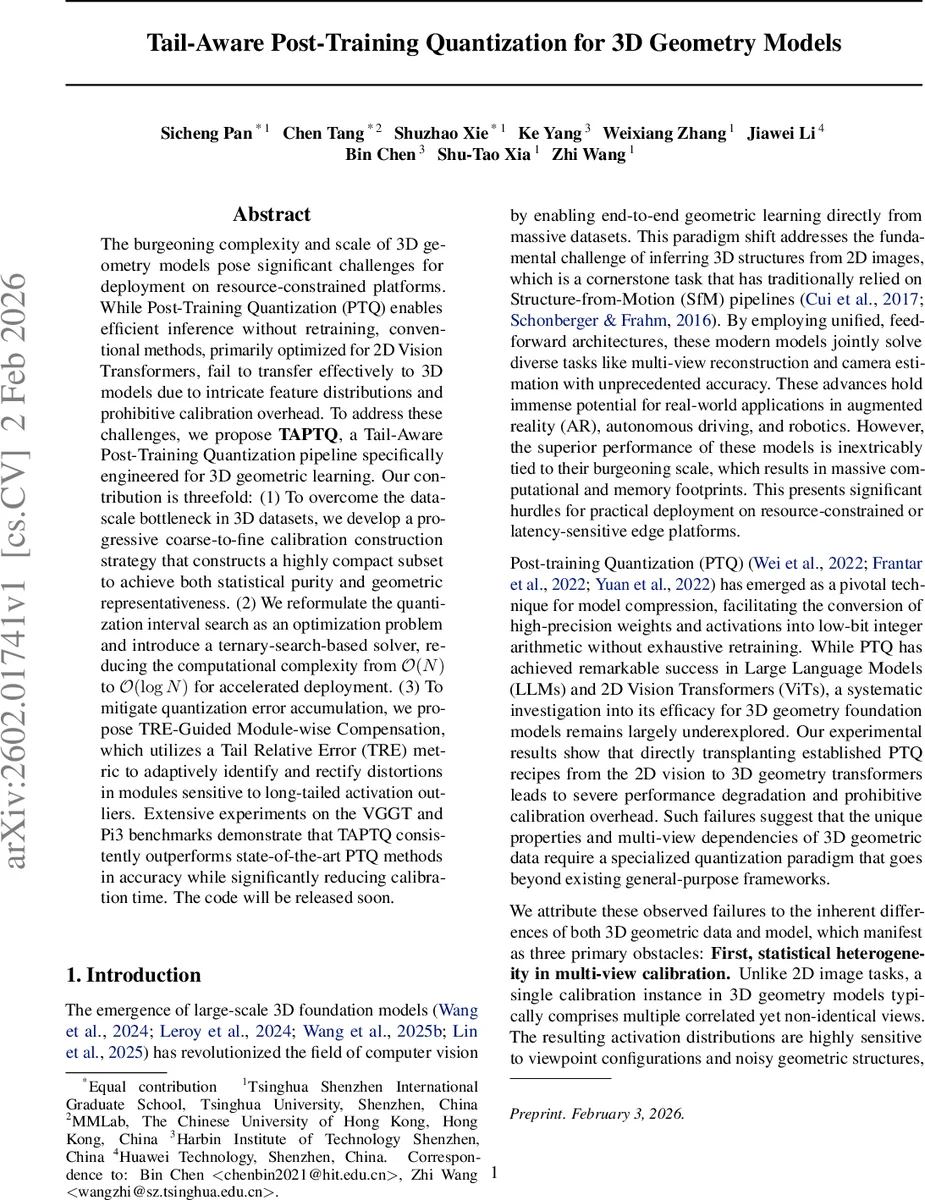 Tail-Aware Post-Training Quantization for 3D Geometry Models