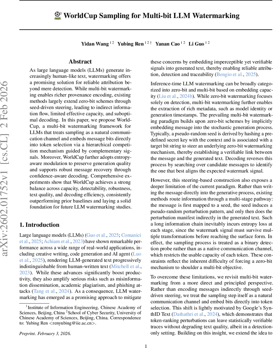 WorldCup Sampling for Multi-bit LLM Watermarking