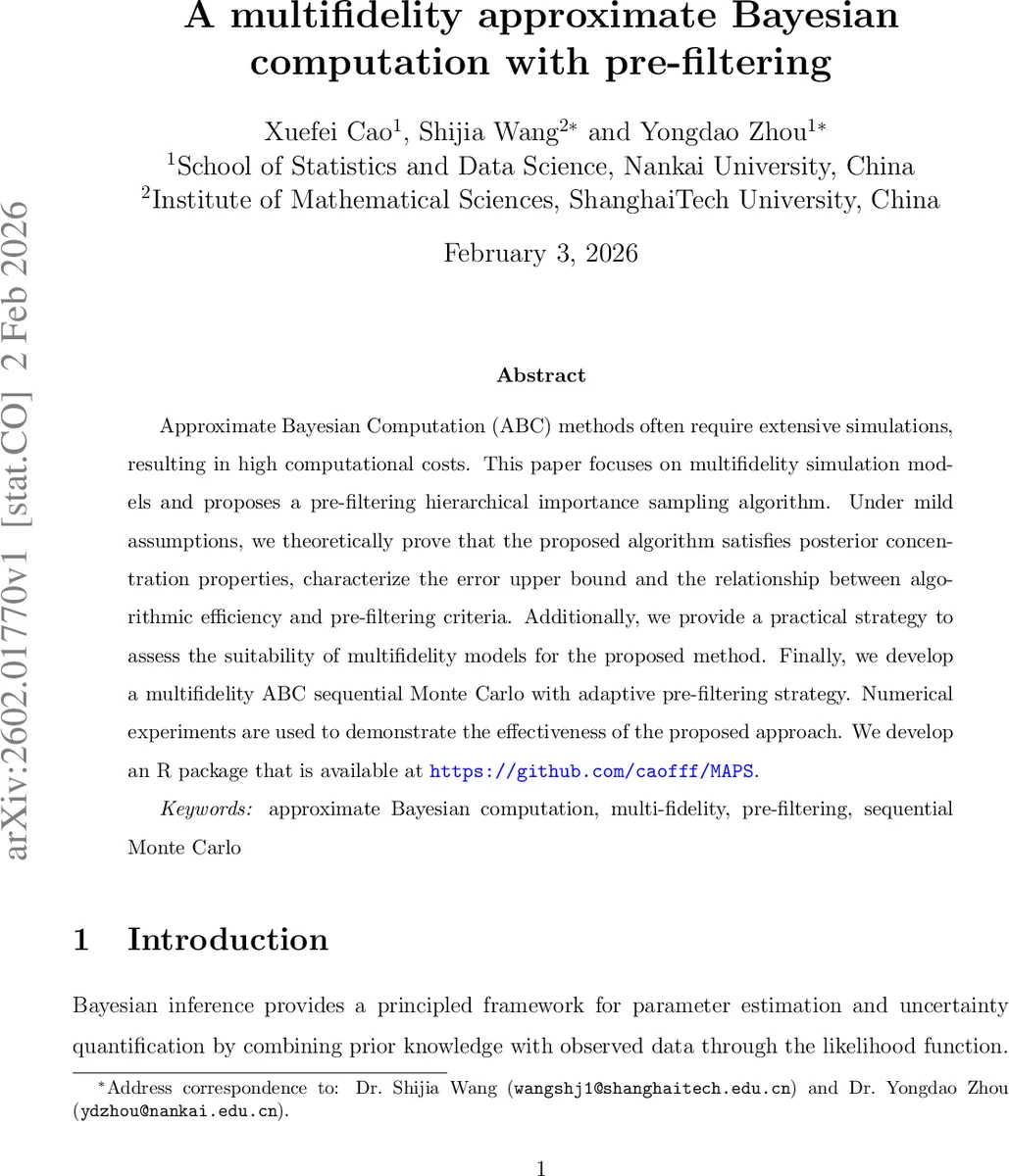 A multifidelity approximate Bayesian computation with pre-filtering
