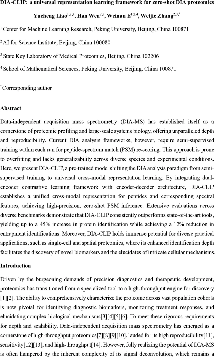 DIA-CLIP: a universal representation learning framework for zero-shot DIA proteomics