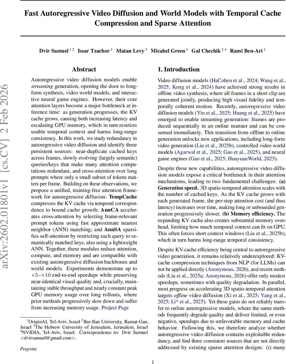 Fast Autoregressive Video Diffusion and World Models with Temporal Cache Compression and Sparse Attention