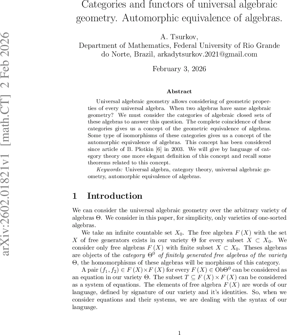 Categories and functors of universal algebraic geometry. Automorphic equivalence of algebras