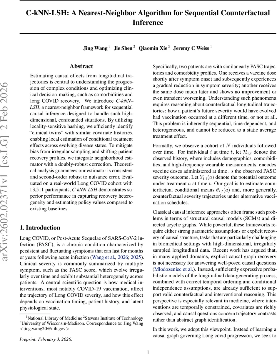 C-kNN-LSH: A Nearest-Neighbor Algorithm for Sequential Counterfactual Inference