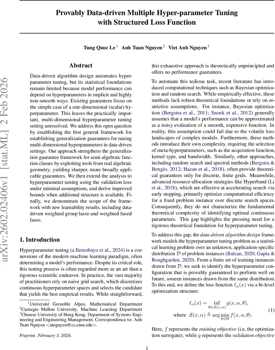 Provably Data-driven Multiple Hyper-parameter Tuning with Structured Loss Function