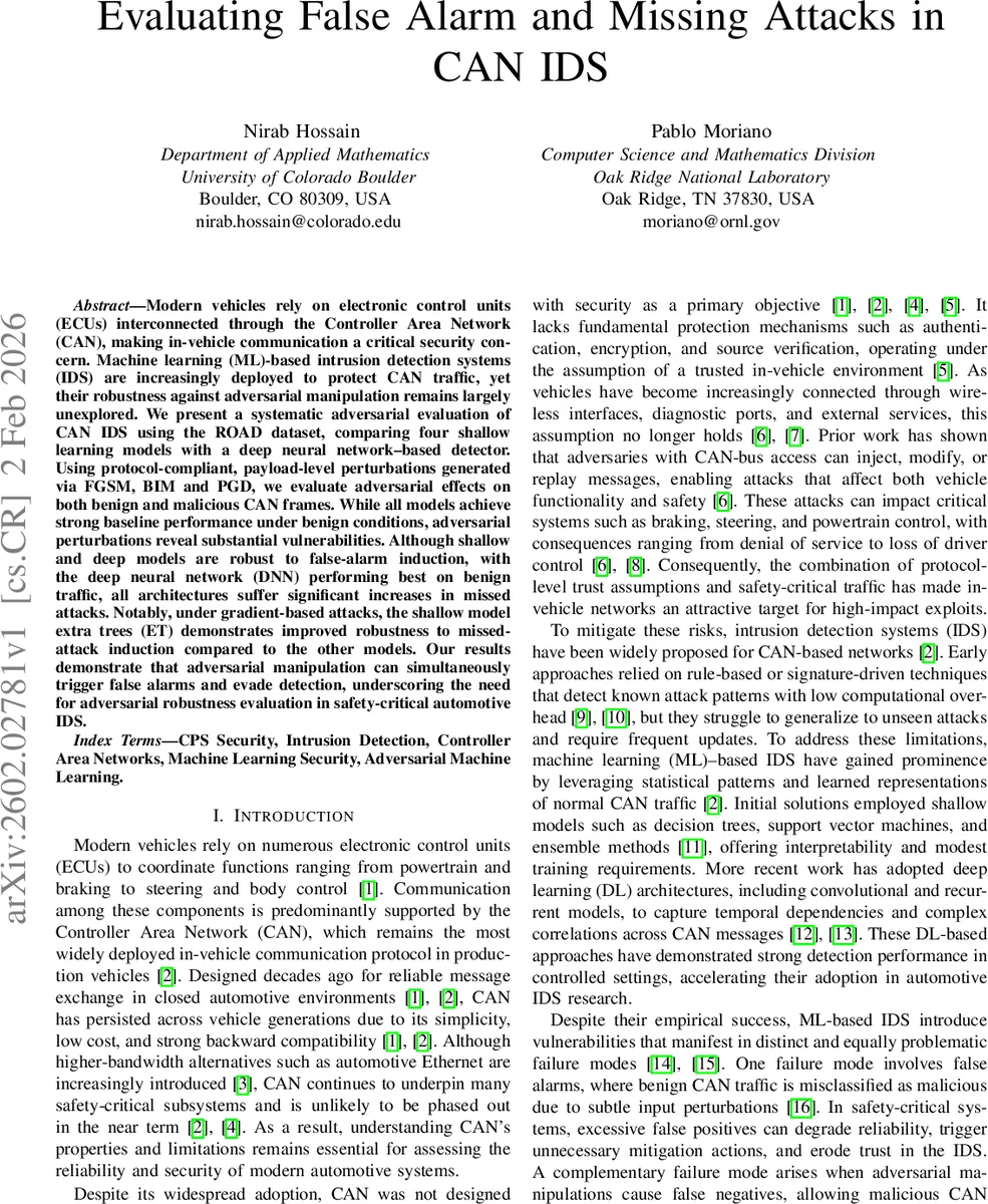 Evaluating False Alarm and Missing Attacks in CAN IDS