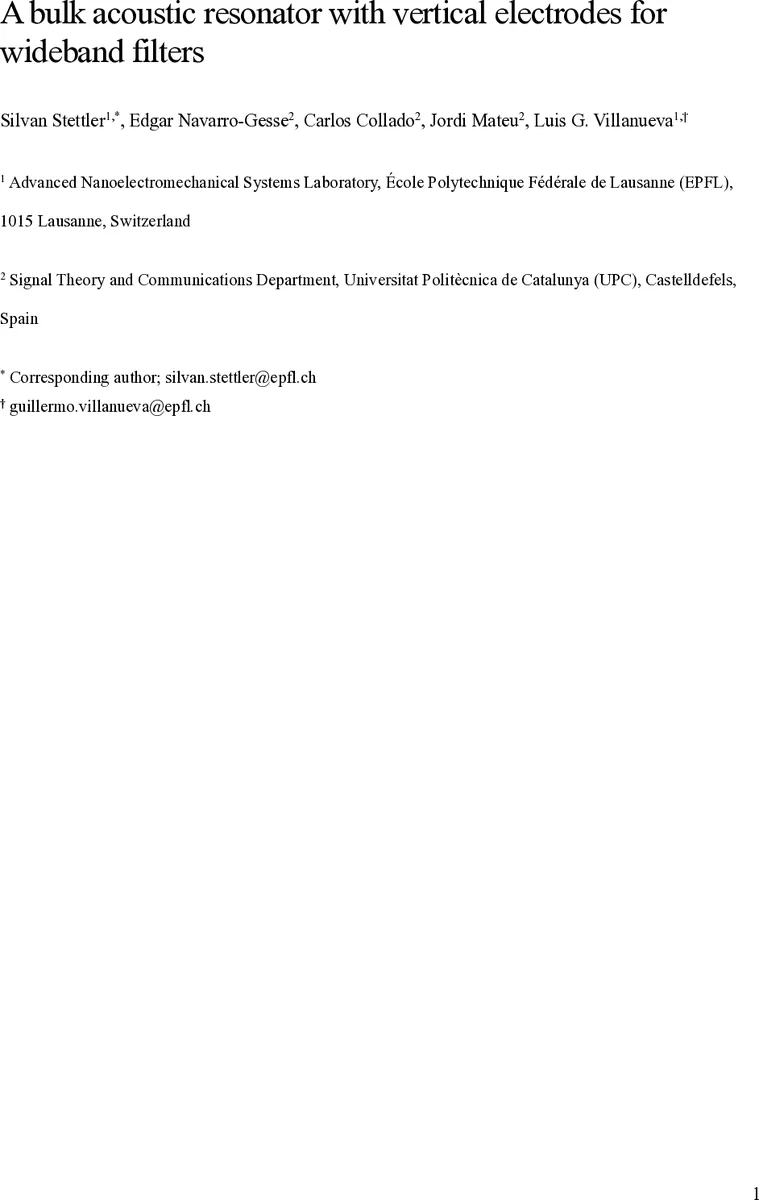 A bulk acoustic resonator with vertical electrodes for wideband filters