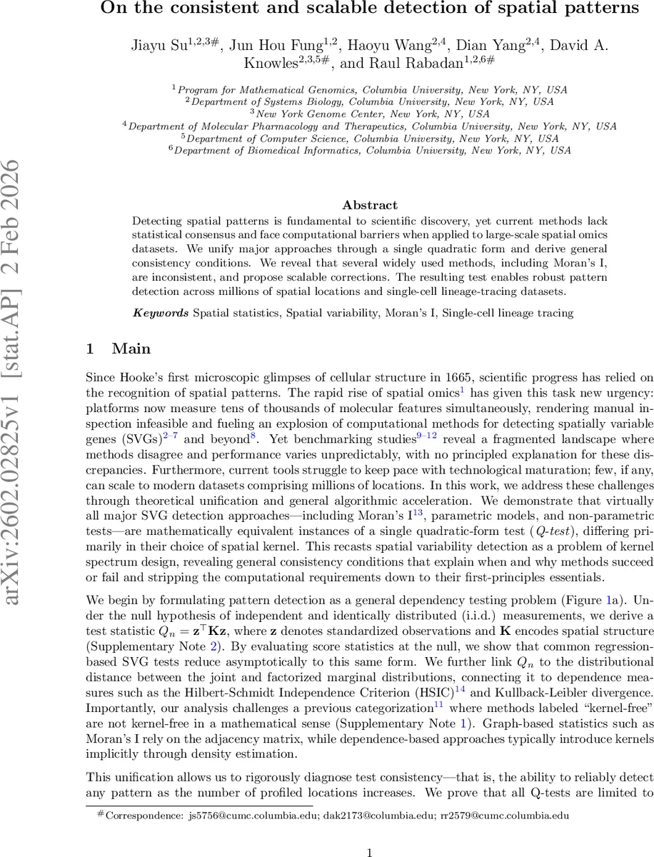 On the consistent and scalable detection of spatial patterns
