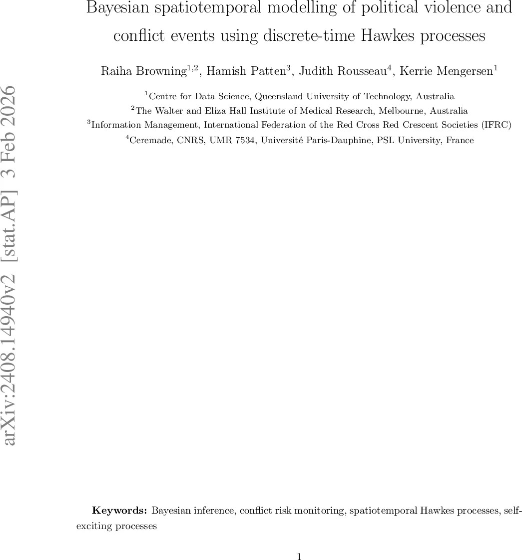 Bayesian spatiotemporal modelling of political violence and conflict events using discrete-time Hawkes processes