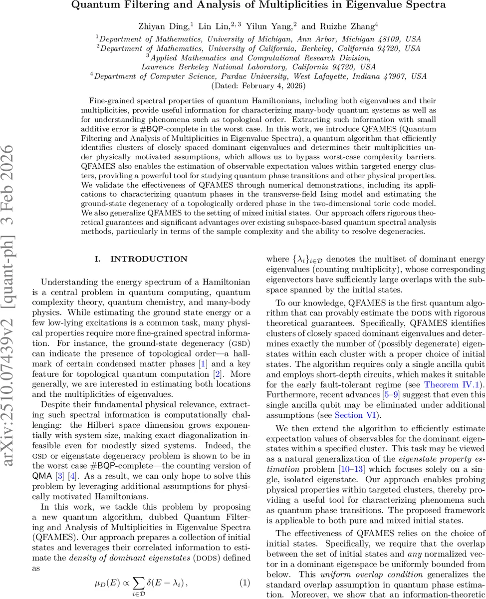 Quantum Filtering and Analysis of Multiplicities in Eigenvalue Spectra