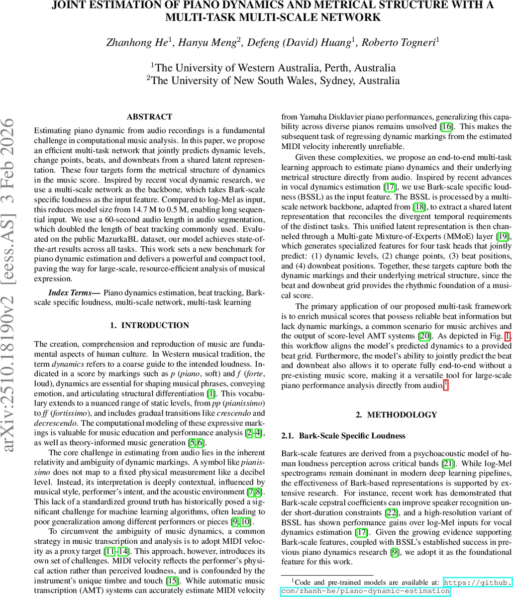 Joint Estimation of Piano Dynamics and Metrical Structure with a Multi-task Multi-Scale Network