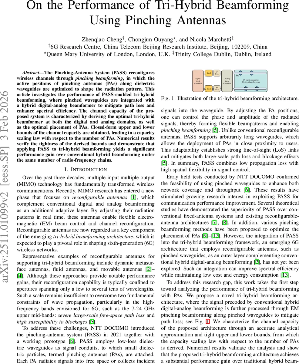 On the Performance of Tri-Hybrid Beamforming Using Pinching Antennas