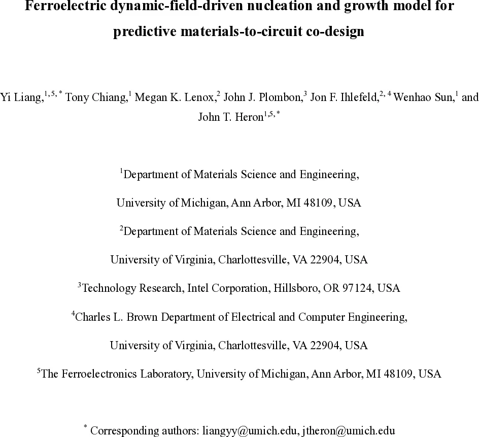 Ferroelectric dynamic-field-driven nucleation and growth model for predictive materials-to-circuit co-design