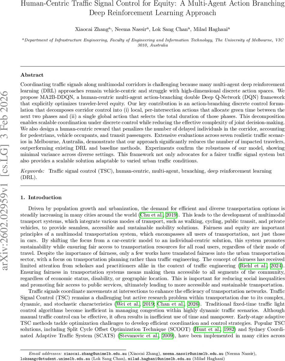 Human-Centric Traffic Signal Control for Equity: A Multi-Agent Action Branching Deep Reinforcement Learning Approach