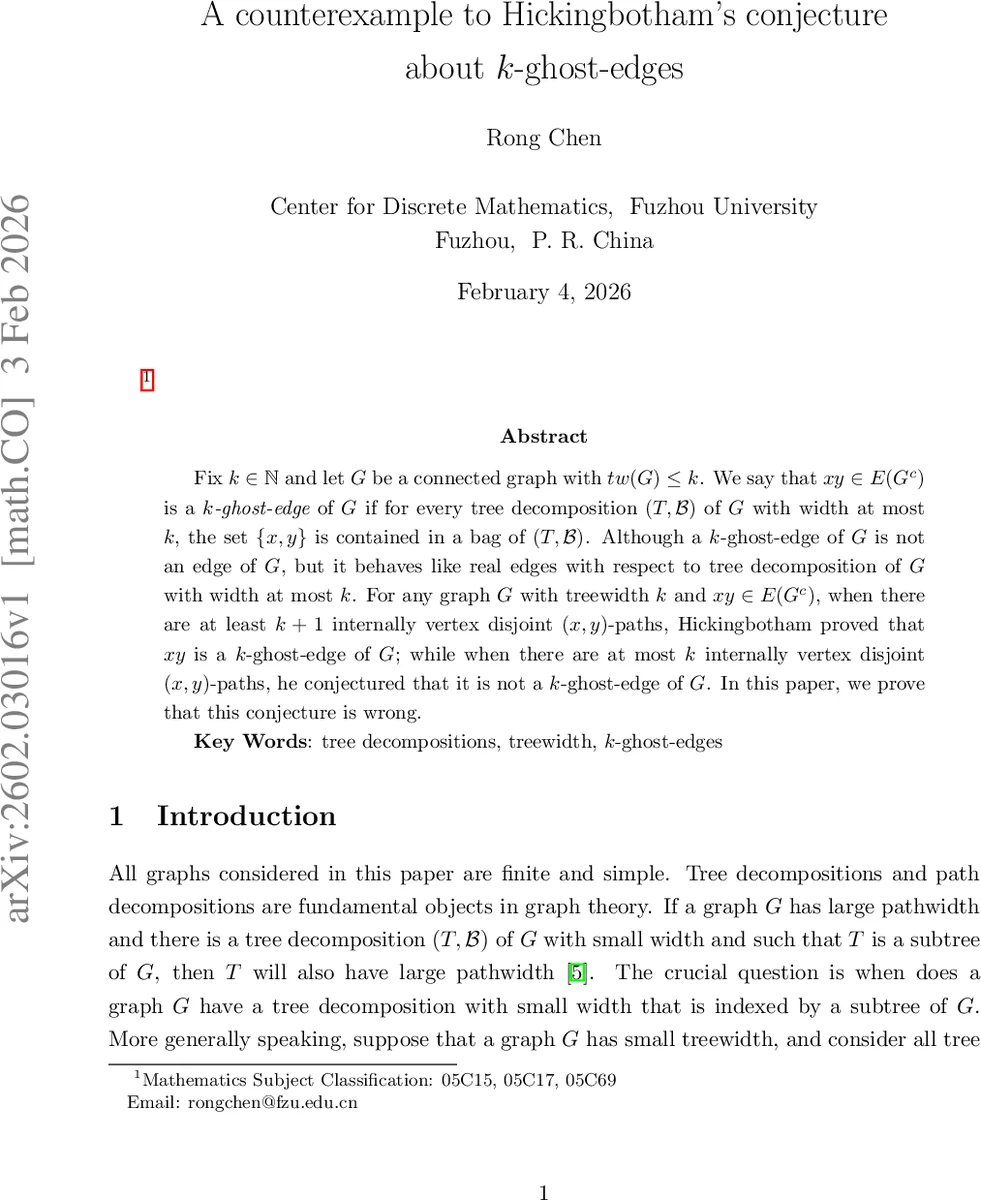 A counterexample to Hickingbotham's conjecture about $k$-ghost-edges