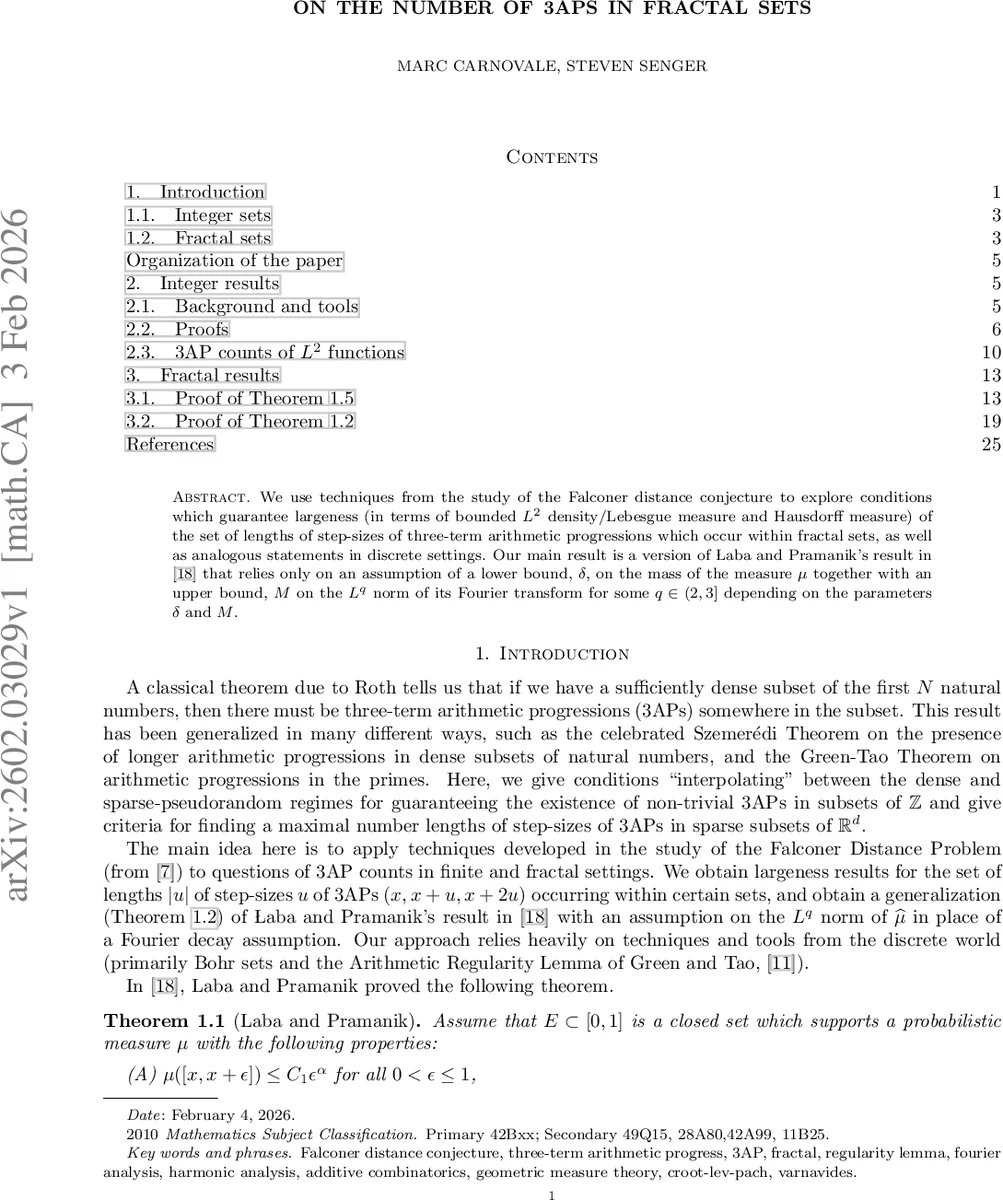 On the number of 3APs in fractal sets