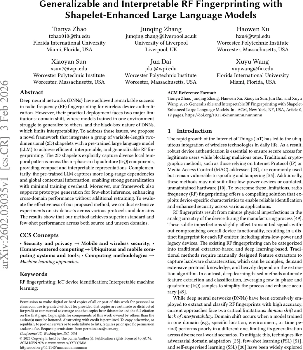 Generalizable and Interpretable RF Fingerprinting with Shapelet-Enhanced Large Language Models