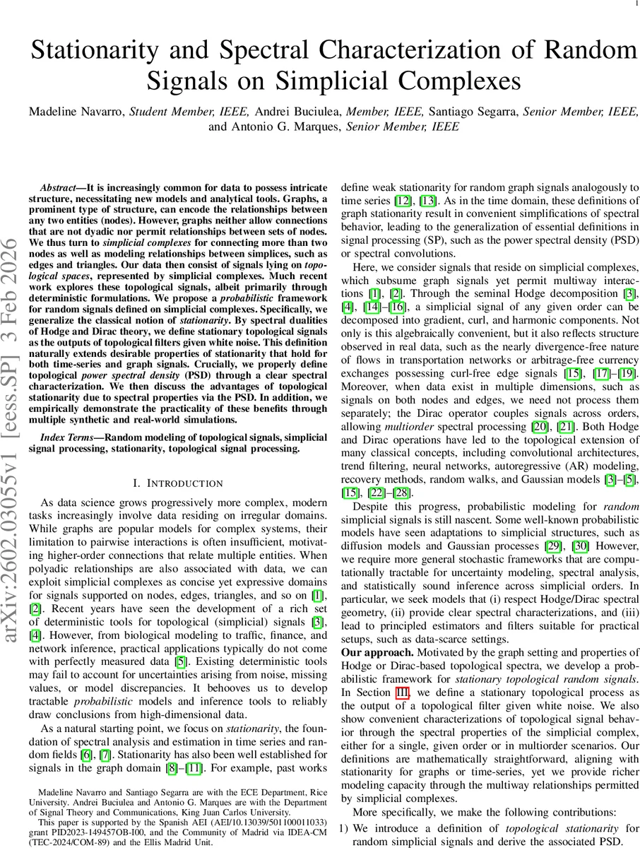 Stationarity and Spectral Characterization of Random Signals on Simplicial Complexes