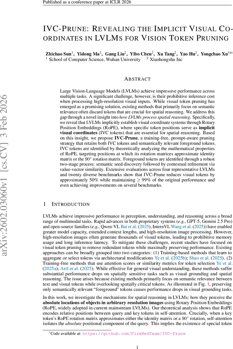 IVC-Prune: Revealing the Implicit Visual Coordinates in LVLMs for Vision Token Pruning
