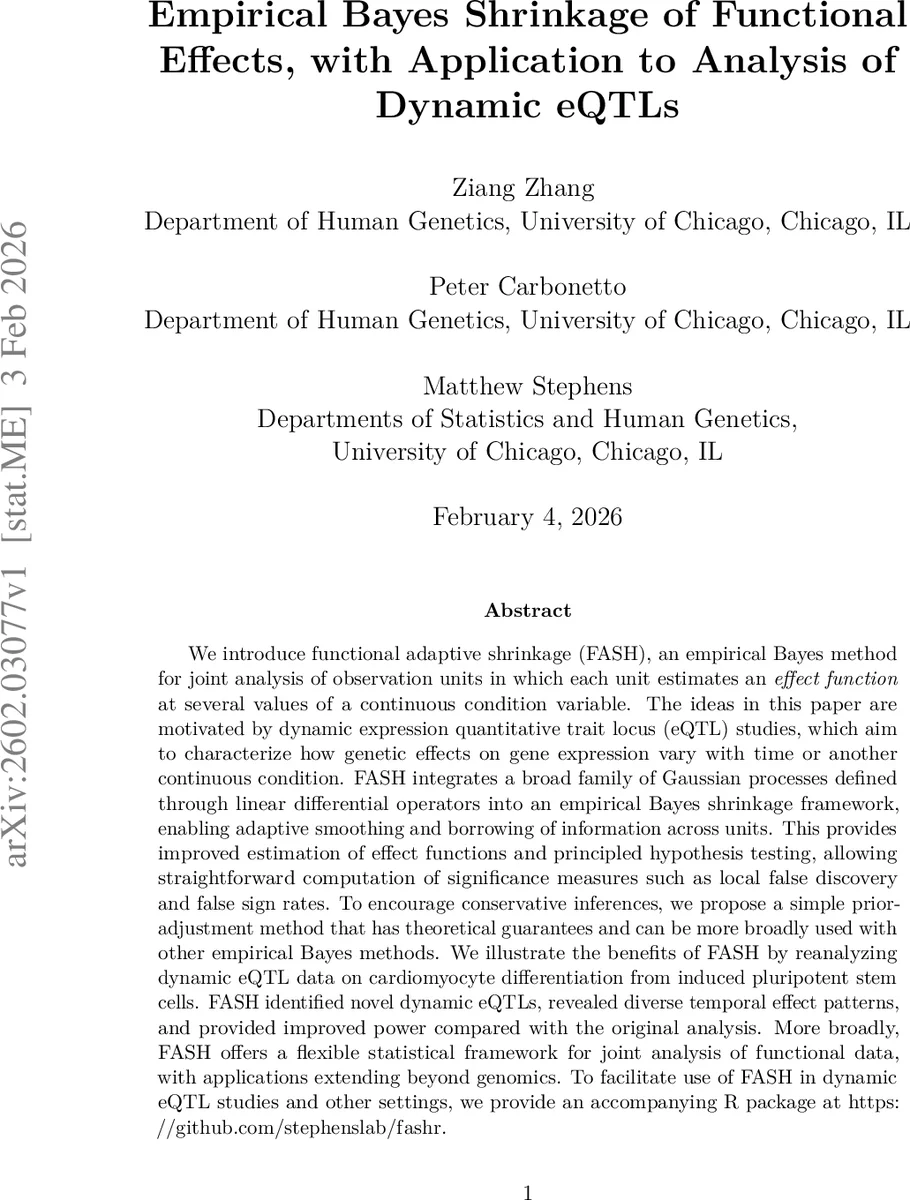 Empirical Bayes Shrinkage of Functional Effects, with Application to Analysis of Dynamic eQTLs